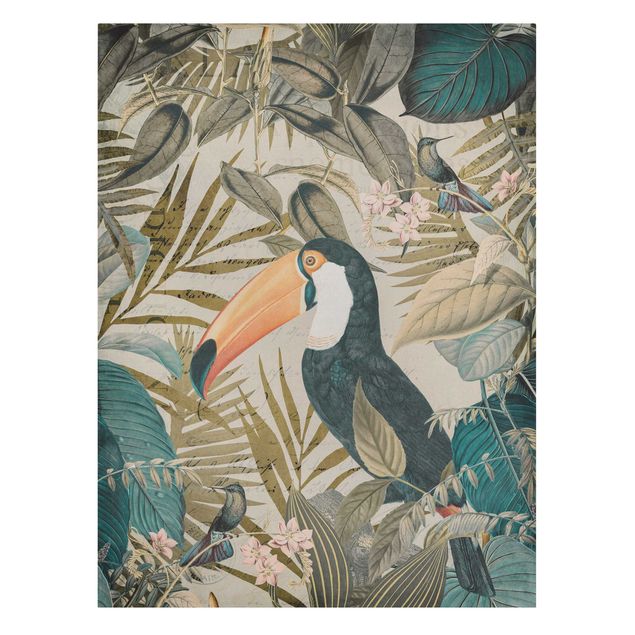 Cuadros de plantas Vintage Collage - Toucan In The Jungle