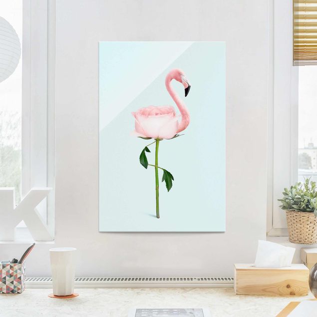 Cuadros de cristal rosas Flamingo With Rose
