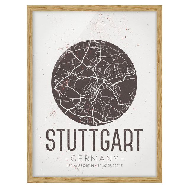 Pósters enmarcados con frases Stuttgart City Map - Retro