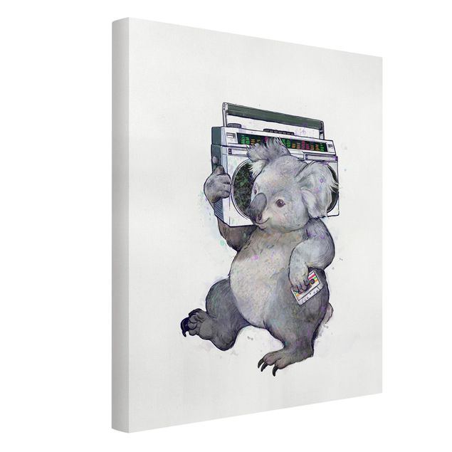 Cuadros de peces Illustration Koala With Radio Painting