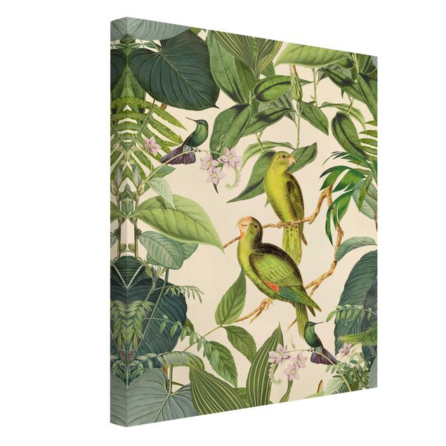 Cuadros en lienzo de flores Vintage Collage - Parrots In The Jungle