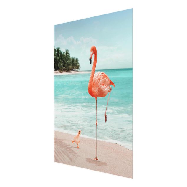 Cuadros de cristal flores Beach With Flamingo