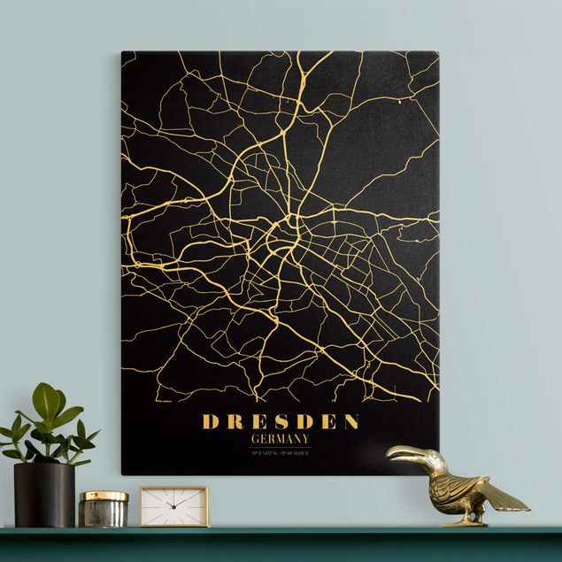 Lienzos blanco y negro Dresden City Map - Classic Black