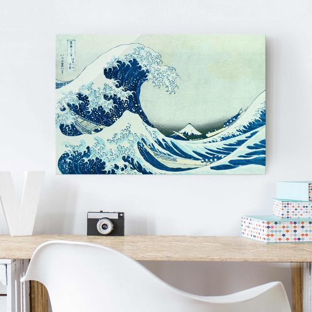 Cuadros de cristal playas Katsushika Hokusai - The Great Wave At Kanagawa