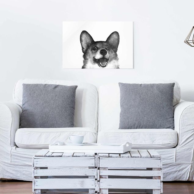 Decoración de cocinas Illustration Dog Corgi Black And White Painting