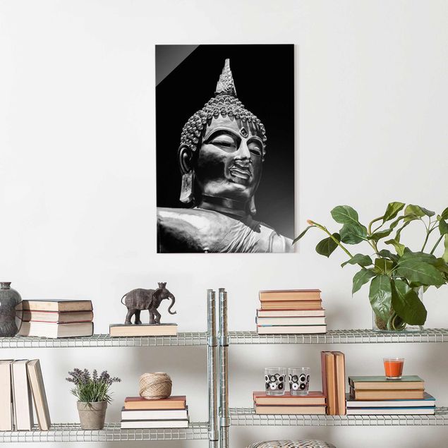 Cuadros de cristal blanco y negro Buddha Statue Face