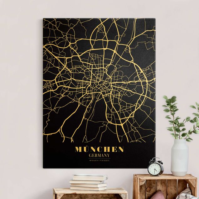 Lienzos en blanco y negro Munich City Map - Classic Black