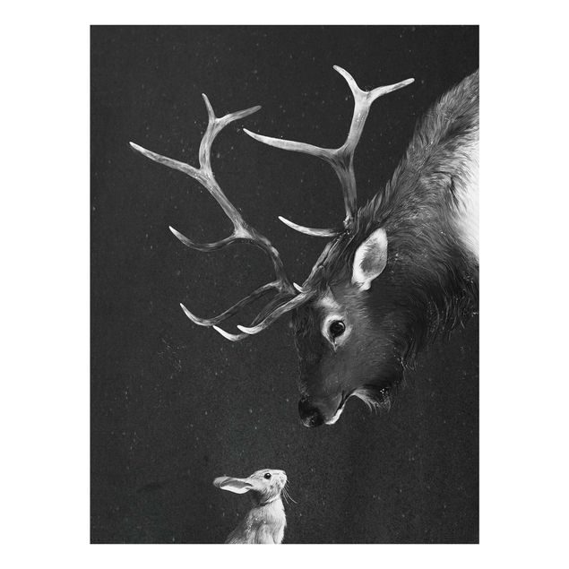 Cuadros de cristal blanco y negro Illustration Deer And Rabbit Black And White Drawing