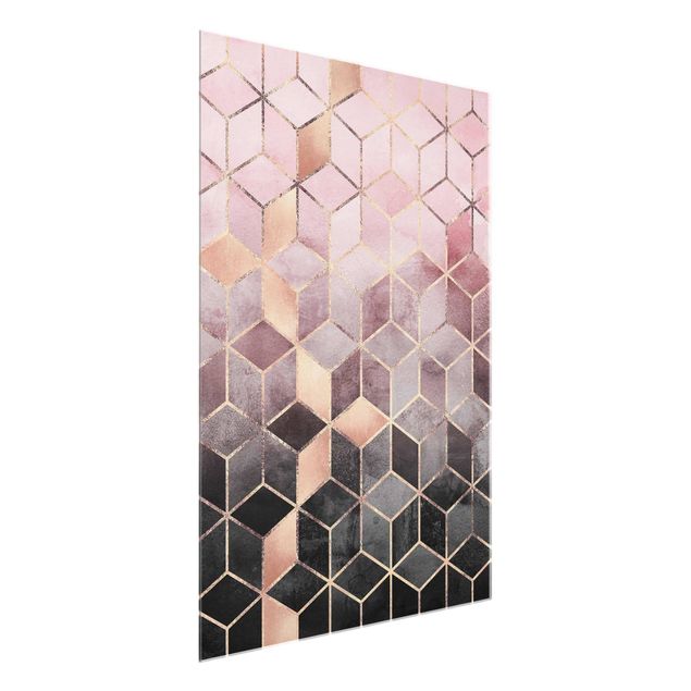 Cuadros de cristal abstractos Pink Grey Golden Geometry