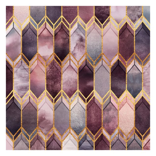 Papel pared rosa Stained Glass Geometric Rose Gold