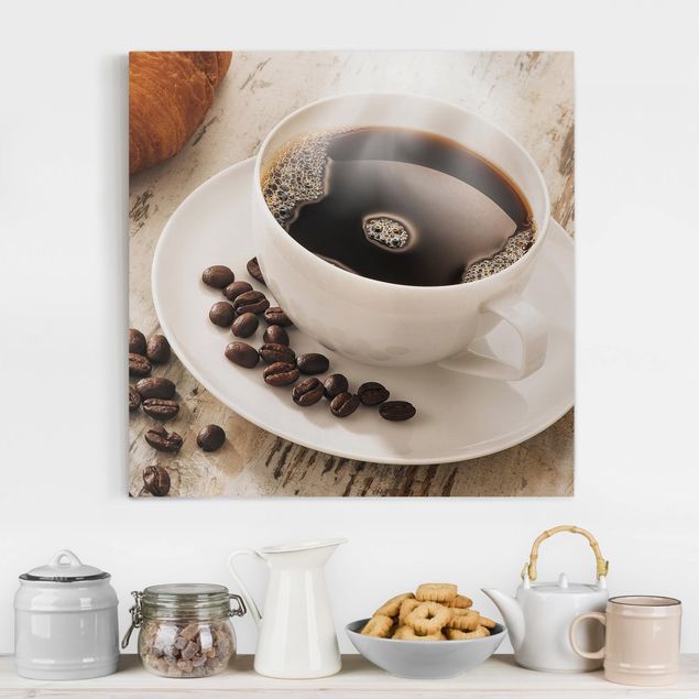 Decoración de cocinas Steaming coffee cup with coffee beans