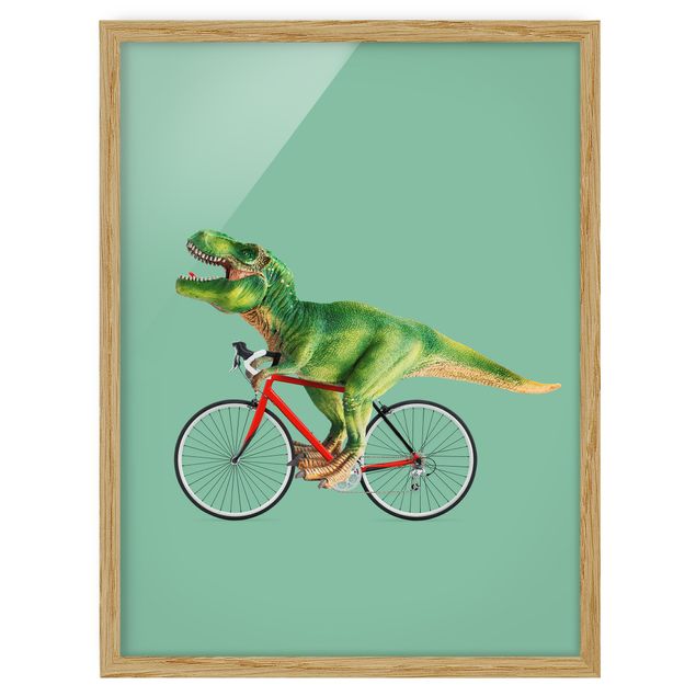Pósters enmarcados de animales Dinosaur With Bicycle