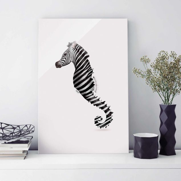 Cuadros a blanco y negro Seahorse With Zebra Stripes