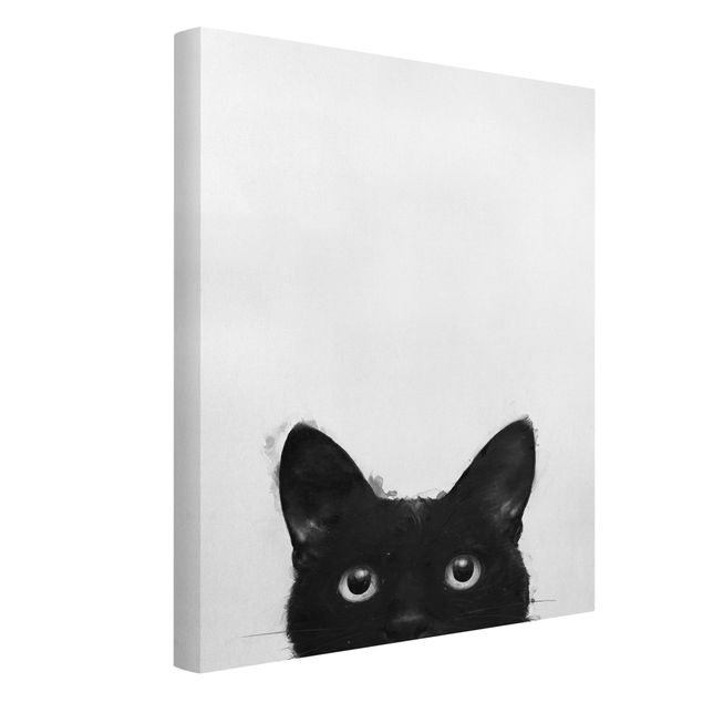 Cuadros de gatos Illustration Black Cat On White Painting
