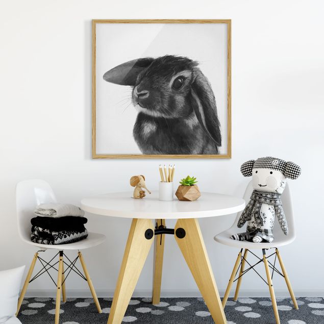 Pósters enmarcados de animales Illustration Rabbit Black And White Drawing