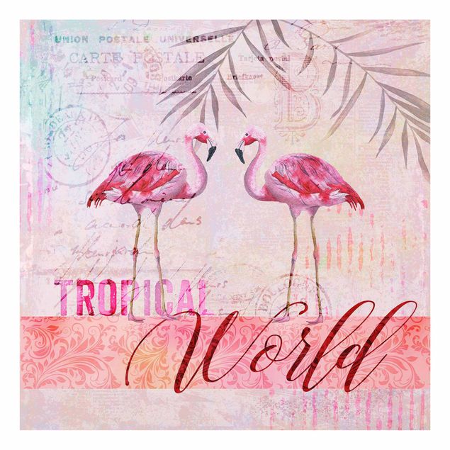 Cuadros Haase Vintage Collage - Tropical World Flamingos