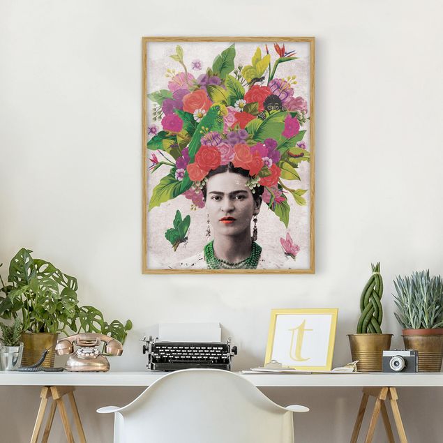 Pósters enmarcados de cuadros famosos Frida Kahlo - Flower Portrait