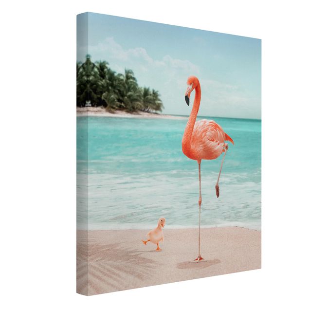 Cuadros playa Beach With Flamingo