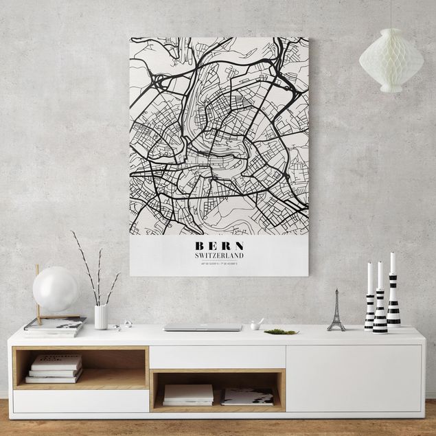 Lienzos blanco y negro Bern City Map - Classical