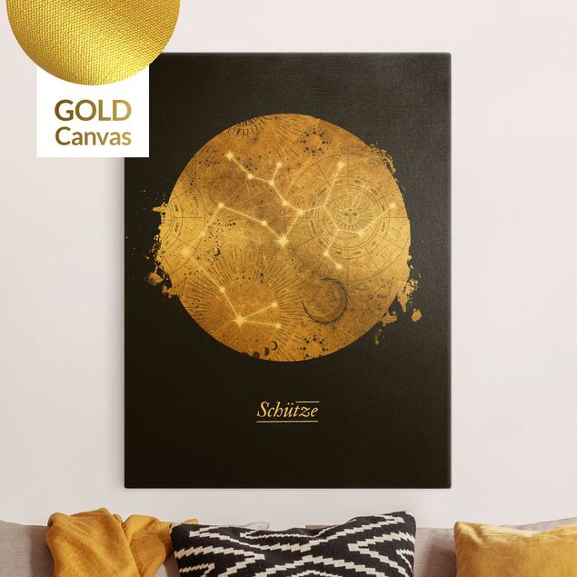 Lienzos dorados Zodiac Sign Sagittarius Gray Gold