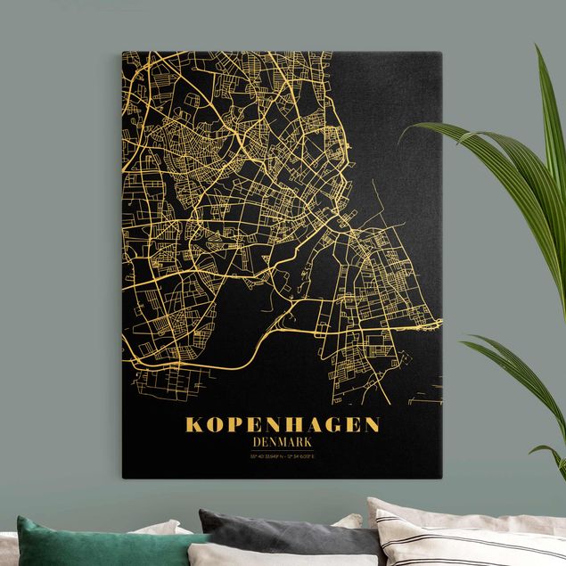 Cuadro mapa del mundo Copenhagen City Map - Classic Black