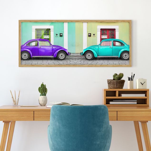 Pósters enmarcados de cuadros famosos Beetles Purple Turquoise