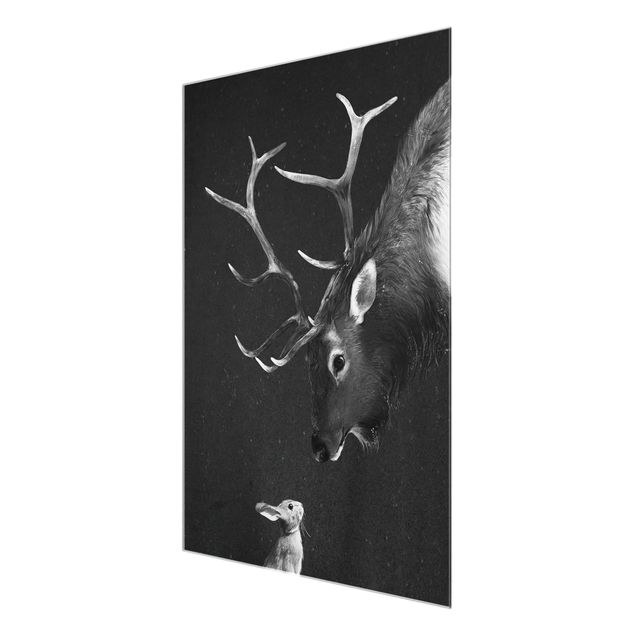 Cuadros de cristal animales Illustration Deer And Rabbit Black And White Drawing