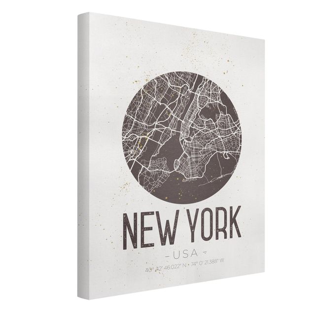 Lienzos blanco y negro New York City Map - Retro