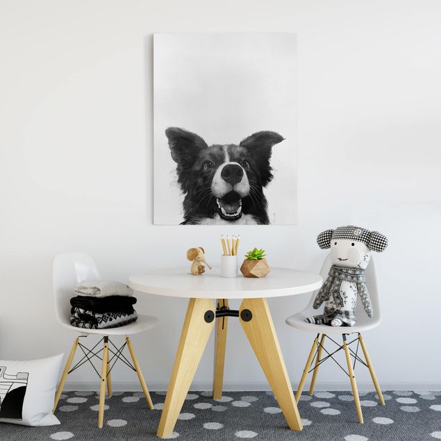 Lienzos de perros Illustration Dog Border Collie Black And White Painting