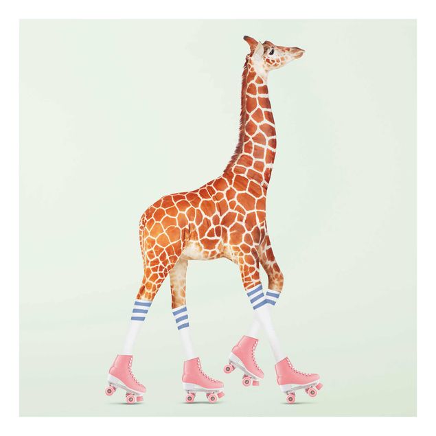 Cuadros de cristal animales Giraffe With Roller Skates