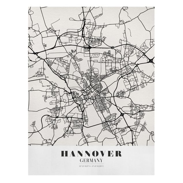 Cuadros modernos blanco y negro Hannover City Map - Classic