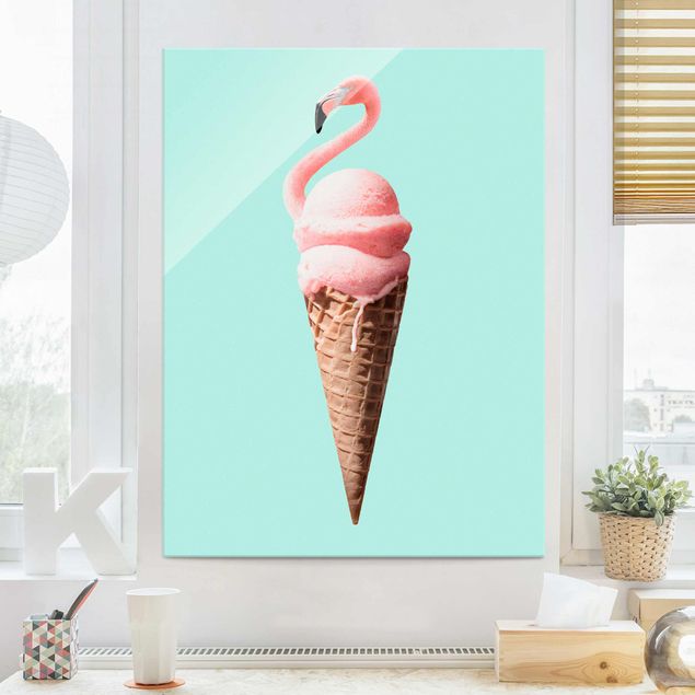 Tableros magnéticos de vidrio Ice Cream Cone With Flamingo