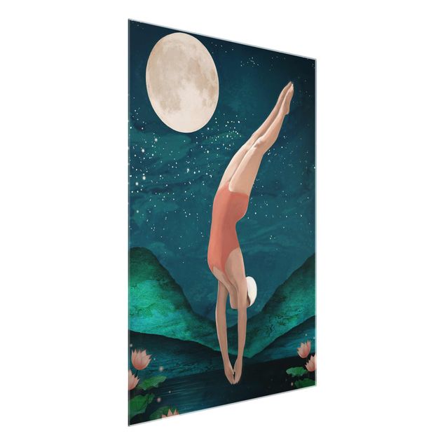 Cuadros de retratos Illustration Bather Woman Moon Painting