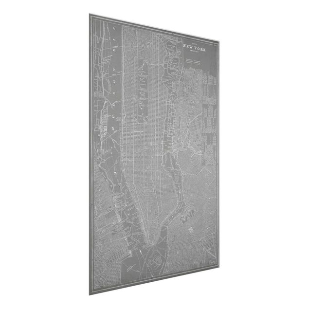 Cuadros de cristal arquitectura y skyline Vintage Map New York Manhattan