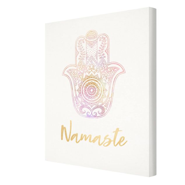 Lienzos Hamsa Hand Illustration Namaste Gold Light Pink