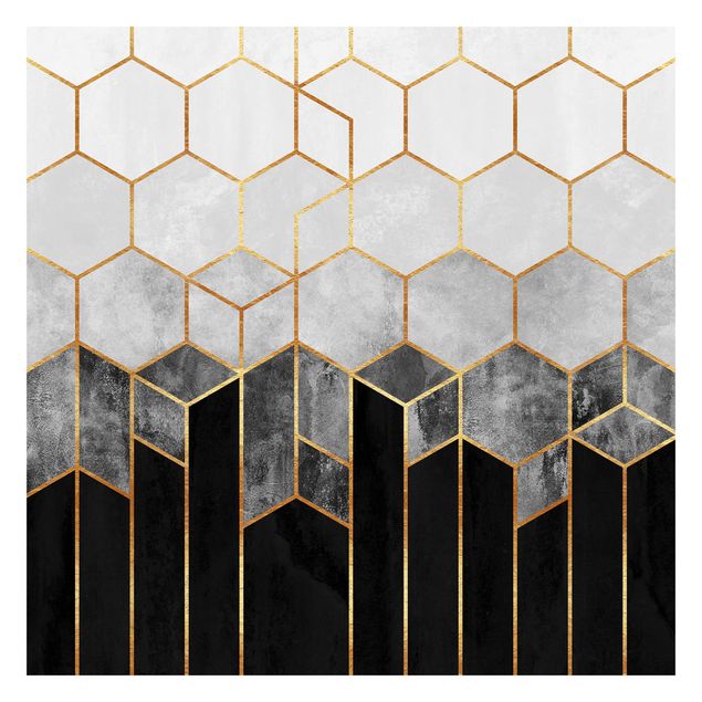 Papeles pintados modernos Golden Hexagons Black And White