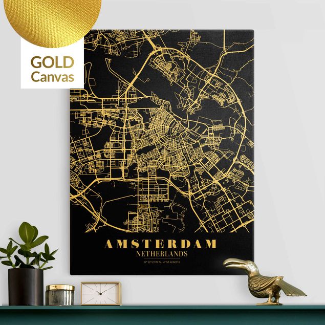 Lienzos de mapamundi Amsterdam City Map - Classic Black