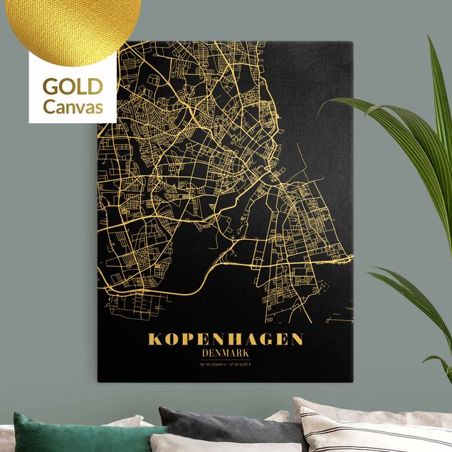 Lienzos de mapamundi Copenhagen City Map - Classic Black