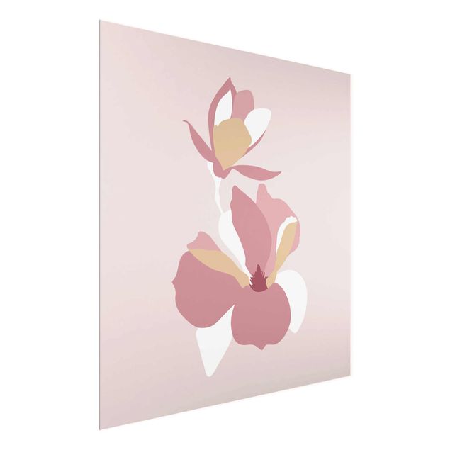 Cuadros de cristal flores Line Art Flowers Pastel Pink