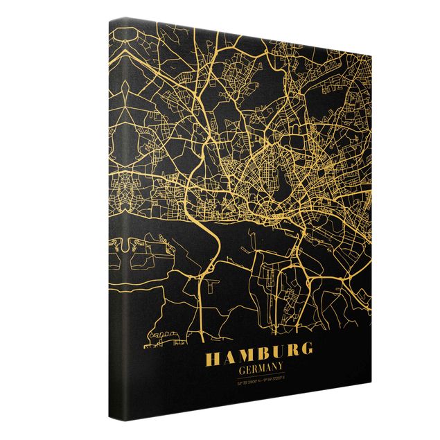 Cuadros decorativos Hamburg City Map - Classic Black