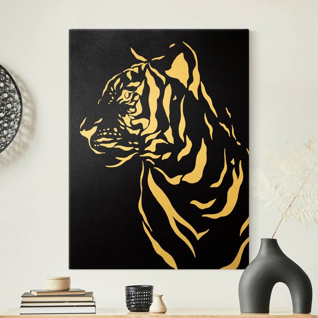 Lienzos dorados Safari Animals - Portrait Tiger Black