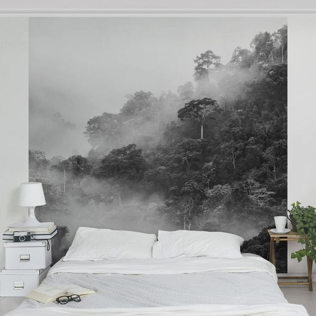 Papel pintado floral Jungle In The Fog Black And White