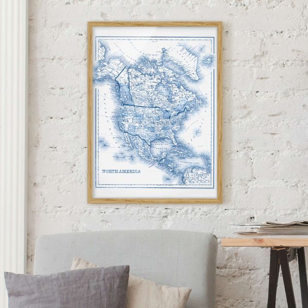 Decoración de cocinas Map In Blue Tones - North America