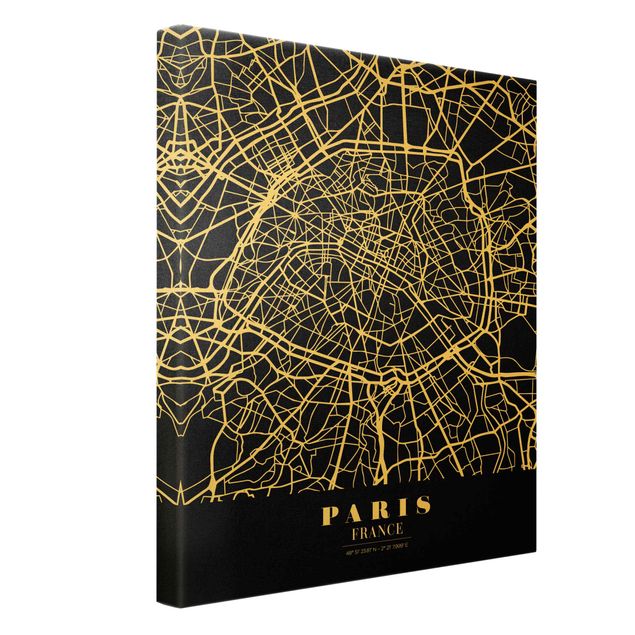 Cuadros a blanco y negro Paris City Map - Classic Black