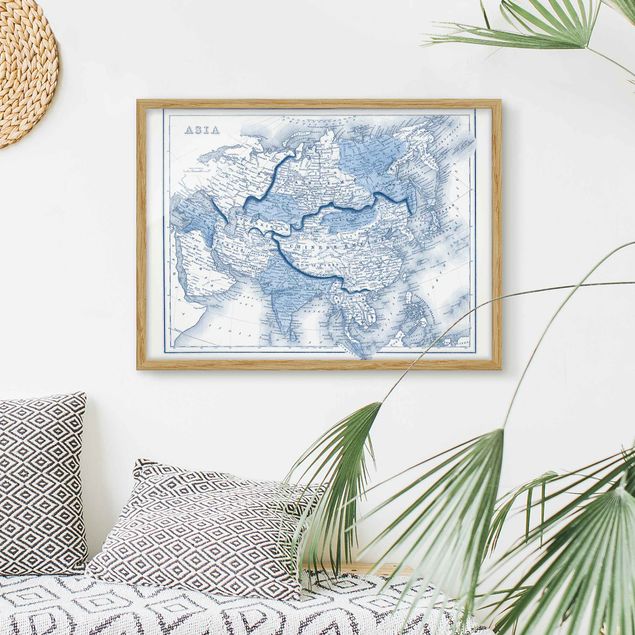 Pósters enmarcados de mapamundi Map In Blue Tones - Asia