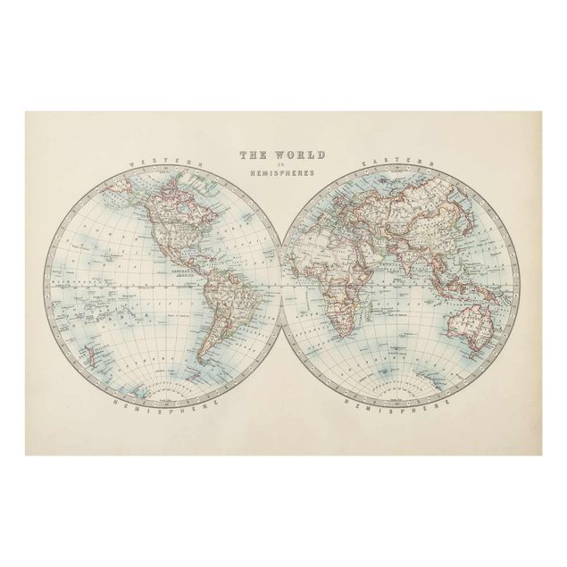 Cuadros Vintage World Map The Two Hemispheres