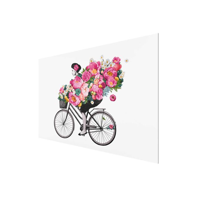 Cuadros naranjas Illustration Woman On Bicycle Collage Colourful Flowers