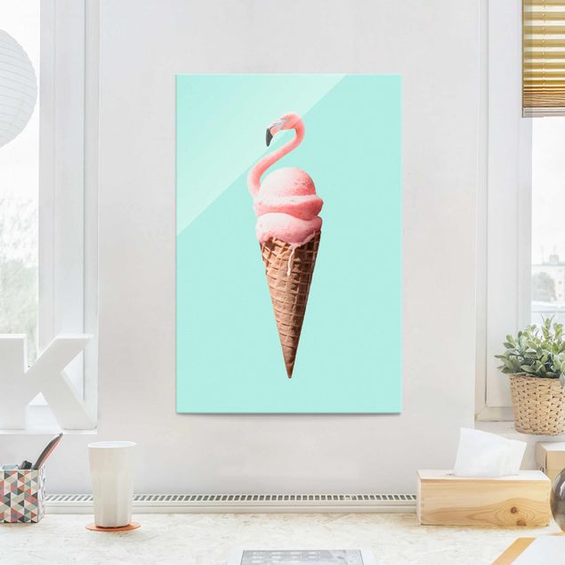 Tableros magnéticos de vidrio Ice Cream Cone With Flamingo