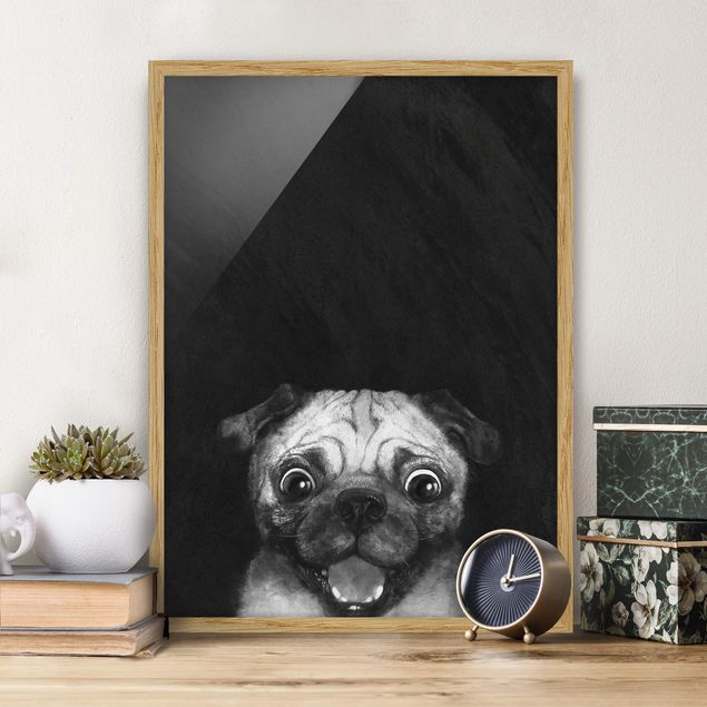 Decoración cocina Illustration Dog Pug Painting On Black And White