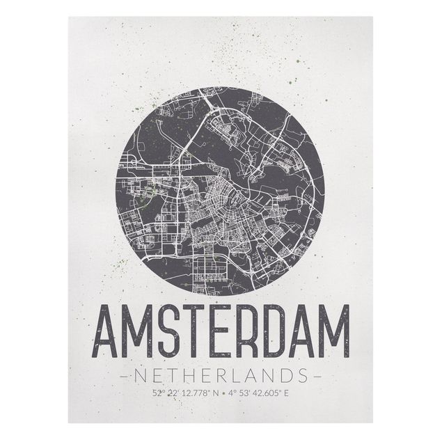 Cuadro gris Amsterdam City Map - Retro